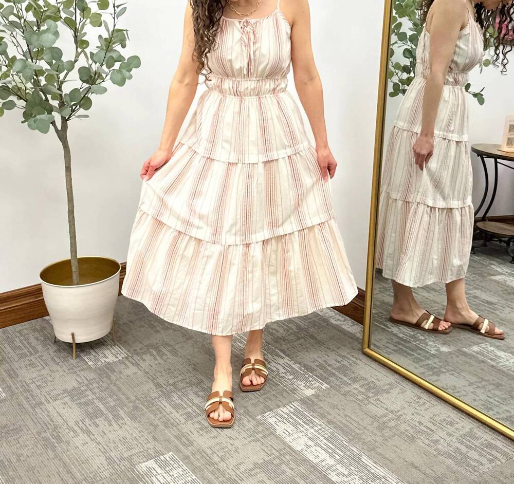 NEW HAYDEN LA striped midi dress in cream & red